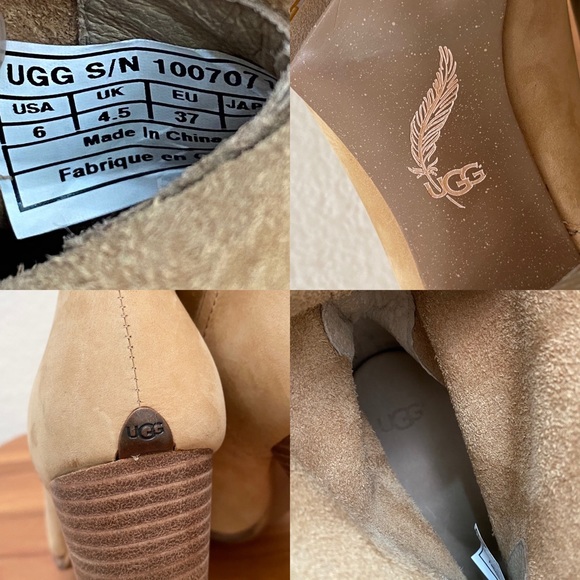 UGG “Thames” Nude Suede Leather Ankle Heeled Boots in Wet Sand Color Size 6 - Picture 14 of 16